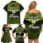 Custom Sydney Thunder Cricket Family Matching Off Shoulder Short Dress and Hawaiian Shirt 2023 Unique Indigenous Art Mix Polynesian Pattern LT14