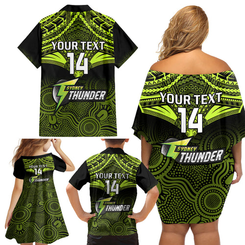 Custom Sydney Thunder Cricket Family Matching Off Shoulder Short Dress and Hawaiian Shirt 2023 Unique Indigenous Art Mix Polynesian Pattern LT14