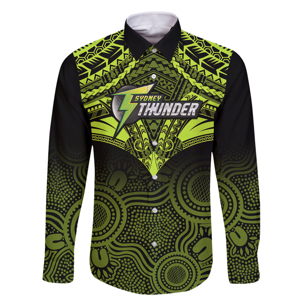 Custom Sydney Thunder Cricket Family Matching Off Shoulder Short Dress and Hawaiian Shirt 2023 Unique Indigenous Art Mix Polynesian Pattern LT14