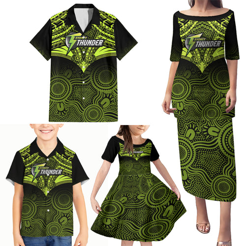 custom-sydney-thunder-cricket-family-matching-puletasi-dress-and-hawaiian-shirt-2023-unique-indigenous-art-mix-polynesian-pattern