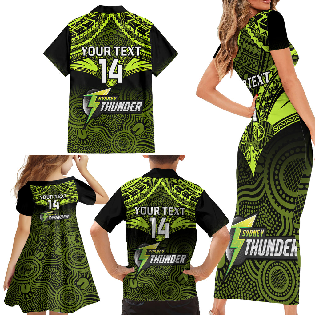 custom-sydney-thunder-cricket-family-matching-short-sleeve-bodycon-dress-and-hawaiian-shirt-2023-unique-indigenous-art-mix-polynesian-pattern