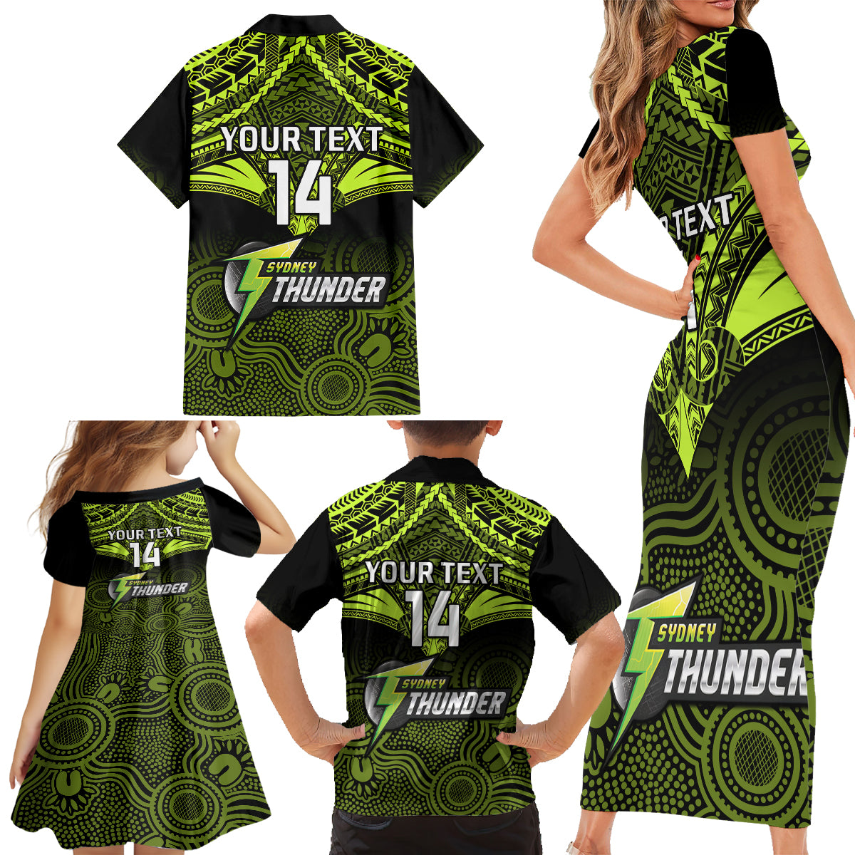 custom-sydney-thunder-cricket-family-matching-short-sleeve-bodycon-dress-and-hawaiian-shirt-2023-unique-indigenous-art-mix-polynesian-pattern