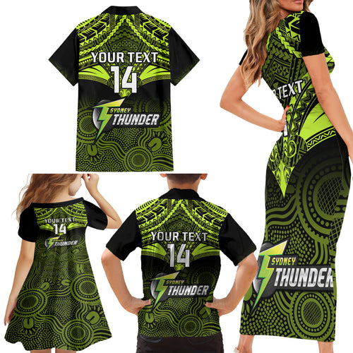 custom-sydney-thunder-cricket-family-matching-short-sleeve-bodycon-dress-and-hawaiian-shirt-2023-unique-indigenous-art-mix-polynesian-pattern