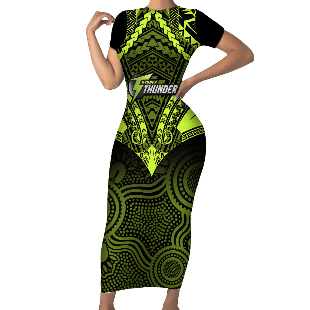 custom-sydney-thunder-cricket-short-sleeve-bodycon-dress-2023-unique-indigenous-art-mix-polynesian-pattern