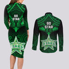 melbourne-stars-cricket-couples-matching-long-sleeve-bodycon-dress-and-long-sleeve-button-shirts-2023-unique-indigenous-art-mix-polynesian-pattern