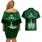 melbourne-stars-cricket-couples-matching-off-shoulder-short-dress-and-hawaiian-shirt-2023-unique-indigenous-art-mix-polynesian-pattern