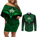 melbourne-stars-cricket-couples-matching-off-shoulder-short-dress-and-long-sleeve-button-shirts-2023-unique-indigenous-art-mix-polynesian-pattern