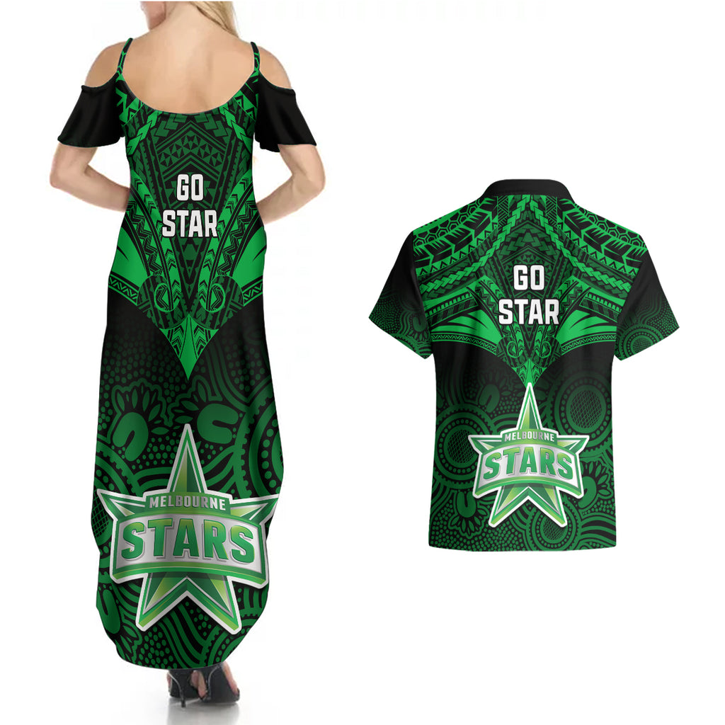melbourne-stars-cricket-couples-matching-summer-maxi-dress-and-hawaiian-shirt-2023-unique-indigenous-art-mix-polynesian-pattern