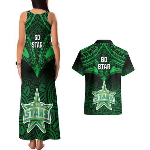 melbourne-stars-cricket-couples-matching-tank-maxi-dress-and-hawaiian-shirt-2023-unique-indigenous-art-mix-polynesian-pattern