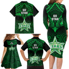 melbourne-stars-cricket-family-matching-long-sleeve-bodycon-dress-and-hawaiian-shirt-2023-unique-indigenous-art-mix-polynesian-pattern
