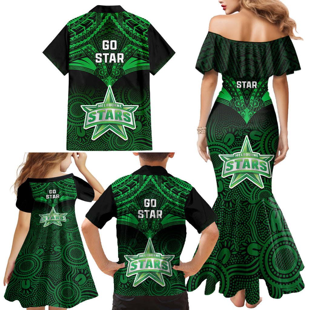 melbourne-stars-cricket-family-matching-mermaid-dress-and-hawaiian-shirt-2023-unique-indigenous-art-mix-polynesian-pattern