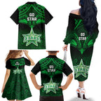 Melbourne Stars Cricket Family Matching Off Shoulder Long Sleeve Dress and Hawaiian Shirt 2023 Unique Indigenous Art Mix Polynesian Pattern LT14