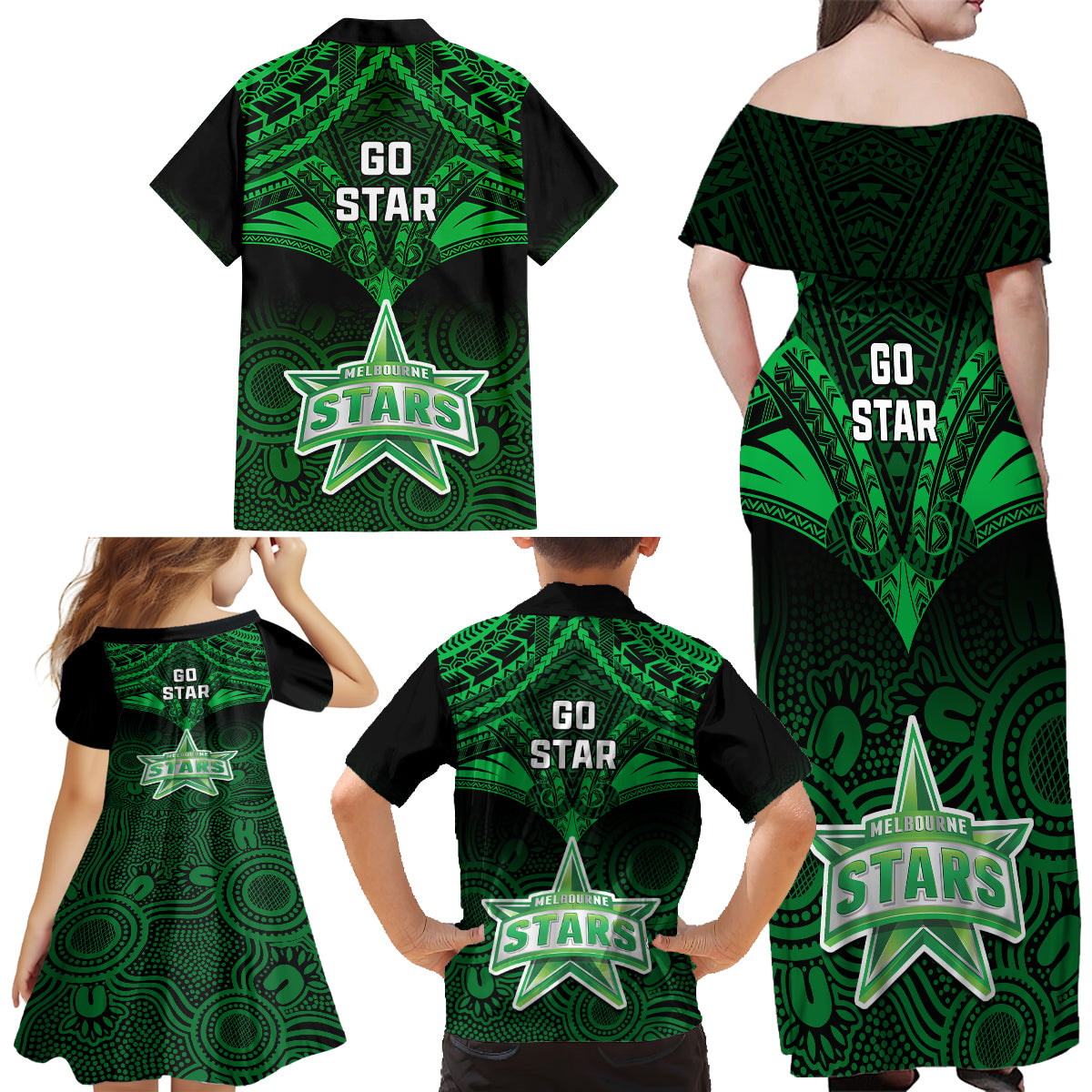 melbourne-stars-cricket-family-matching-off-shoulder-maxi-dress-and-hawaiian-shirt-2023-unique-indigenous-art-mix-polynesian-pattern