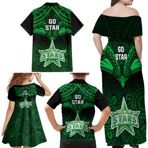 melbourne-stars-cricket-family-matching-off-shoulder-maxi-dress-and-hawaiian-shirt-2023-unique-indigenous-art-mix-polynesian-pattern