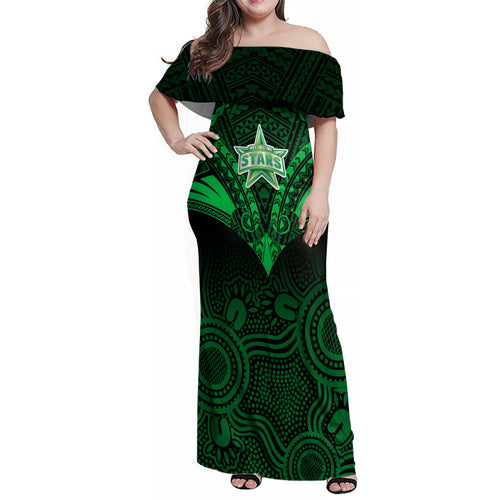 melbourne-stars-cricket-family-matching-off-shoulder-maxi-dress-and-hawaiian-shirt-2023-unique-indigenous-art-mix-polynesian-pattern
