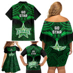 Melbourne Stars Cricket Family Matching Off Shoulder Short Dress and Hawaiian Shirt 2023 Unique Indigenous Art Mix Polynesian Pattern LT14