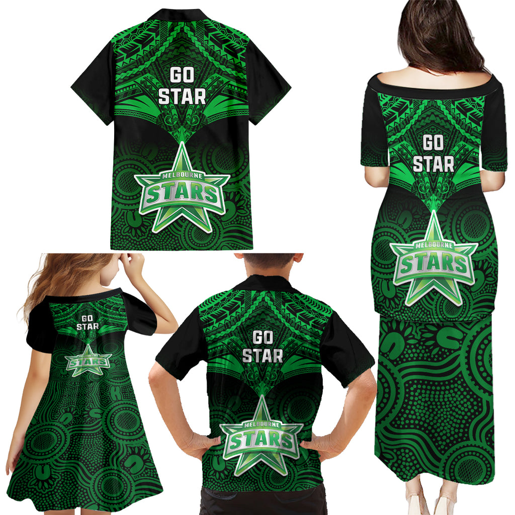 melbourne-stars-cricket-family-matching-puletasi-dress-and-hawaiian-shirt-2023-unique-indigenous-art-mix-polynesian-pattern