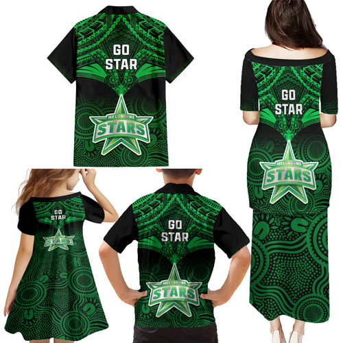 melbourne-stars-cricket-family-matching-puletasi-dress-and-hawaiian-shirt-2023-unique-indigenous-art-mix-polynesian-pattern