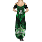 melbourne-stars-cricket-family-matching-summer-maxi-dress-and-hawaiian-shirt-2023-unique-indigenous-art-mix-polynesian-pattern