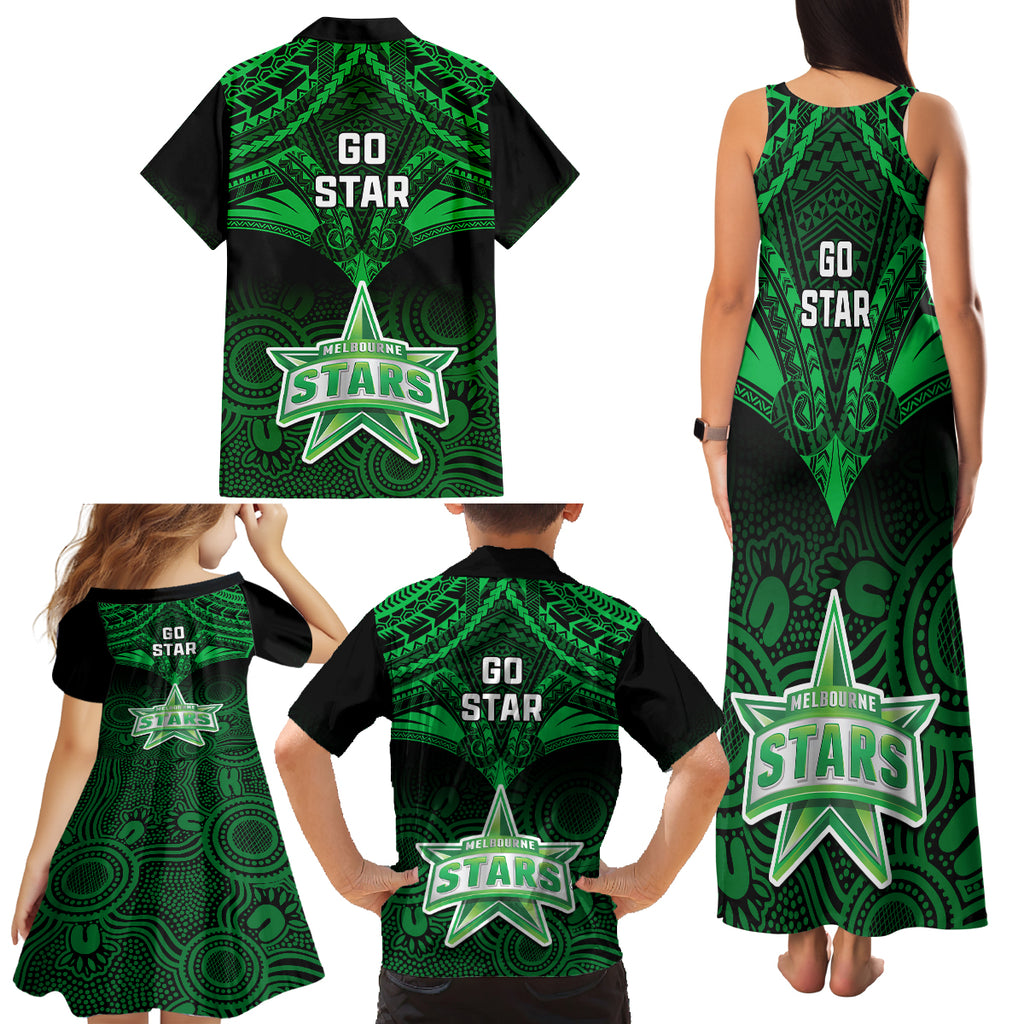 melbourne-stars-cricket-family-matching-tank-maxi-dress-and-hawaiian-shirt-2023-unique-indigenous-art-mix-polynesian-pattern