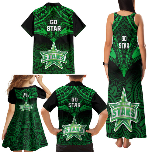 melbourne-stars-cricket-family-matching-tank-maxi-dress-and-hawaiian-shirt-2023-unique-indigenous-art-mix-polynesian-pattern