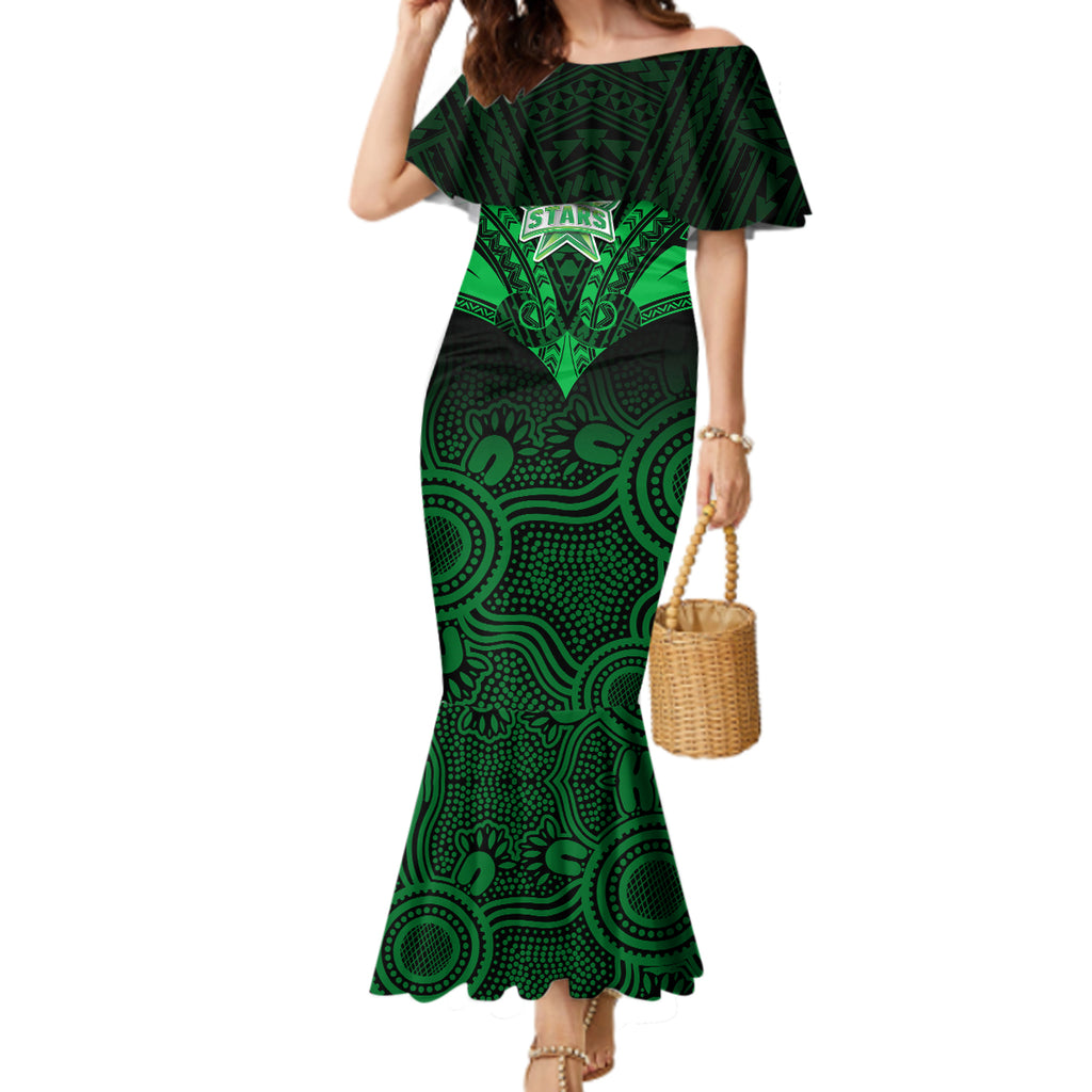 melbourne-stars-cricket-mermaid-dress-2023-unique-indigenous-art-mix-polynesian-pattern