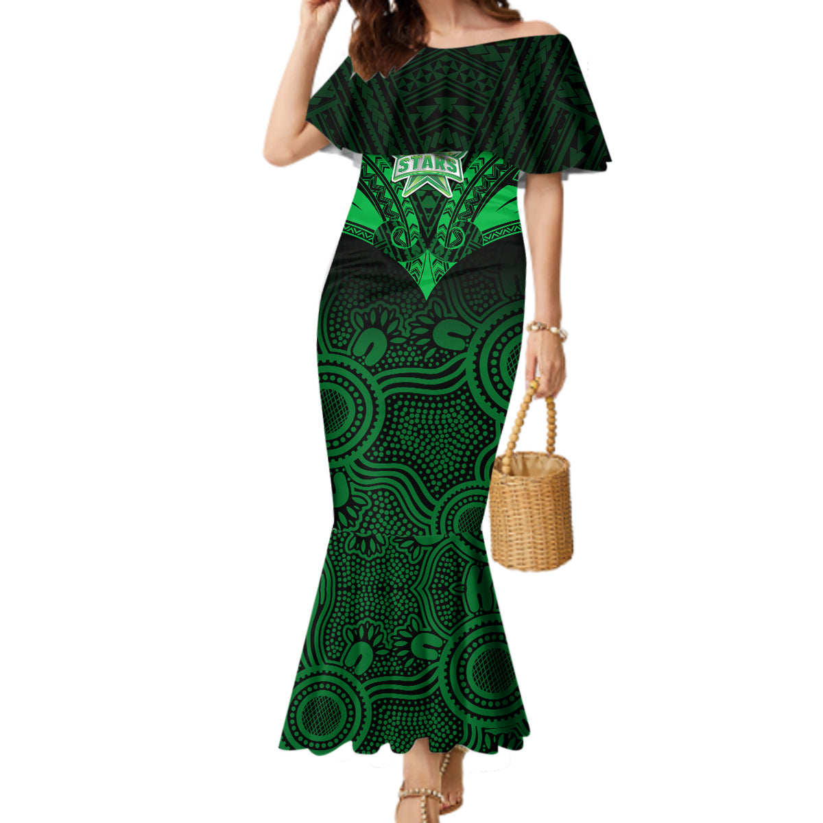 melbourne-stars-cricket-mermaid-dress-2023-unique-indigenous-art-mix-polynesian-pattern