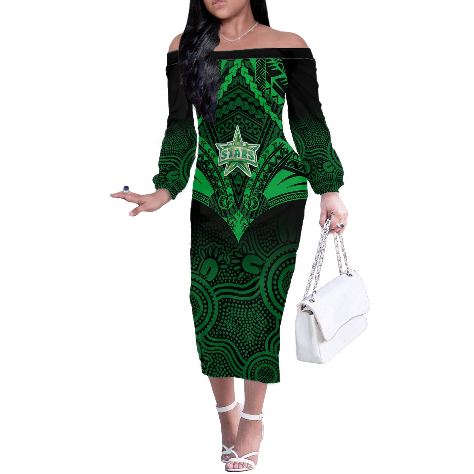 melbourne-stars-cricket-off-the-shoulder-long-sleeve-dress-2023-unique-indigenous-art-mix-polynesian-pattern
