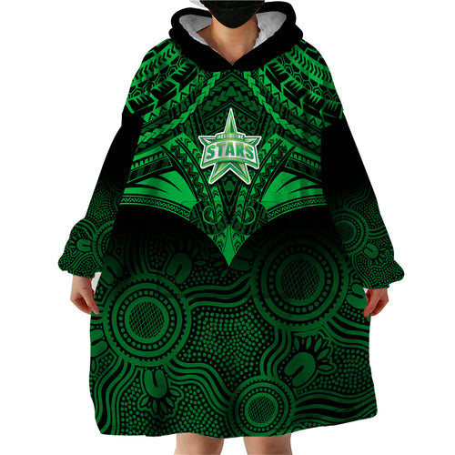 melbourne-stars-cricket-wearable-blanket-hoodie-2023-unique-indigenous-art-mix-polynesian-pattern