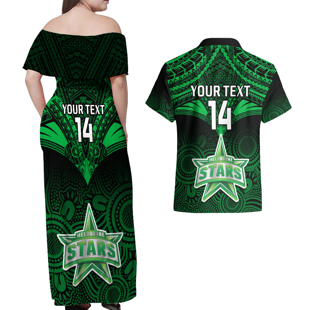 custom-melbourne-stars-cricket-couples-matching-off-shoulder-maxi-dress-and-hawaiian-shirt-2023-unique-indigenous-art-mix-polynesian-pattern