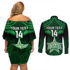 custom-melbourne-stars-cricket-couples-matching-off-shoulder-short-dress-and-long-sleeve-button-shirts-2023-unique-indigenous-art-mix-polynesian-pattern