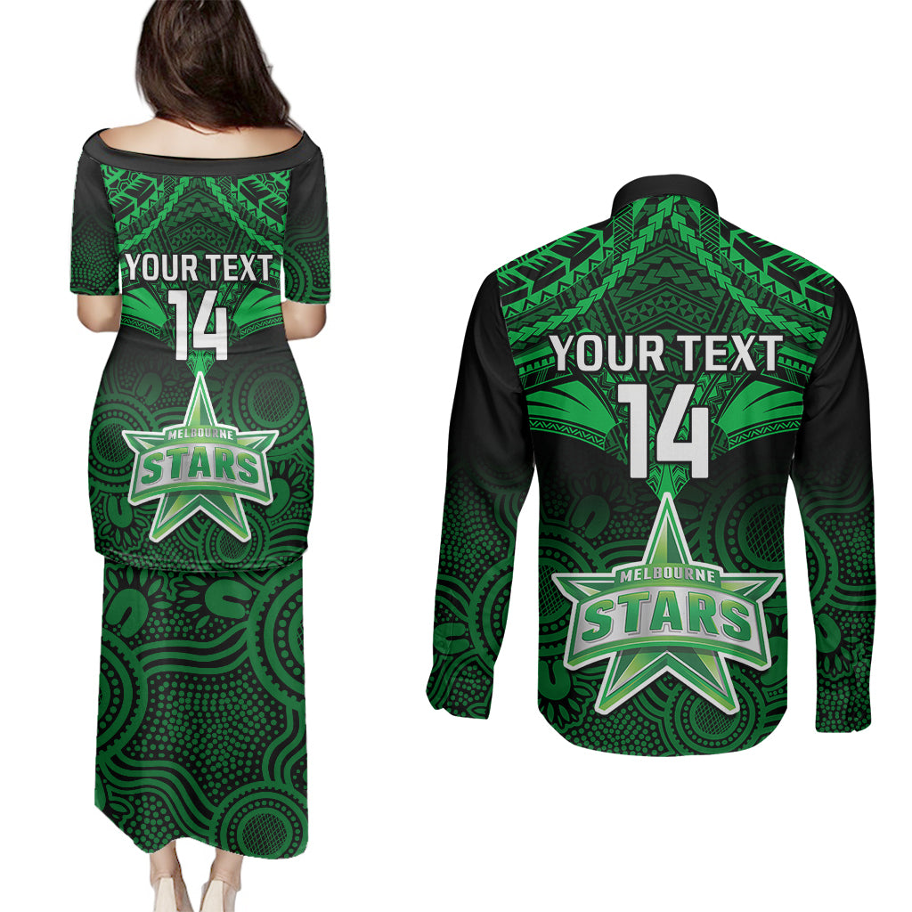 custom-melbourne-stars-cricket-couples-matching-puletasi-dress-and-long-sleeve-button-shirts-2023-unique-indigenous-art-mix-polynesian-pattern