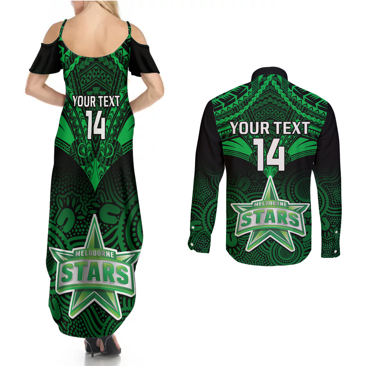 custom-melbourne-stars-cricket-couples-matching-summer-maxi-dress-and-long-sleeve-button-shirts-2023-unique-indigenous-art-mix-polynesian-pattern