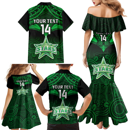 custom-melbourne-stars-cricket-family-matching-mermaid-dress-and-hawaiian-shirt-2023-unique-indigenous-art-mix-polynesian-pattern