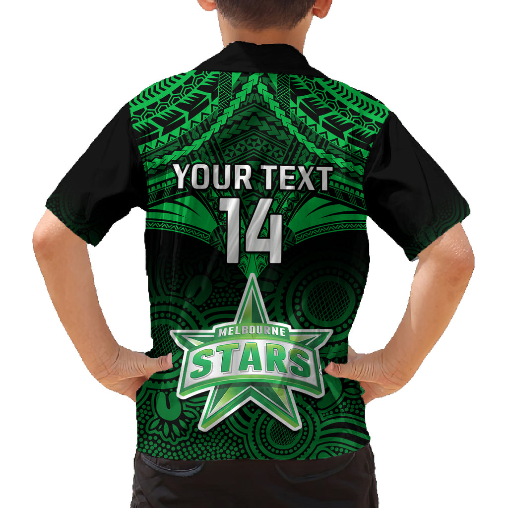 Custom Melbourne Stars Cricket Family Matching Off Shoulder Long Sleeve Dress and Hawaiian Shirt 2023 Unique Indigenous Art Mix Polynesian Pattern LT14