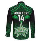 Custom Melbourne Stars Cricket Family Matching Off Shoulder Long Sleeve Dress and Hawaiian Shirt 2023 Unique Indigenous Art Mix Polynesian Pattern LT14