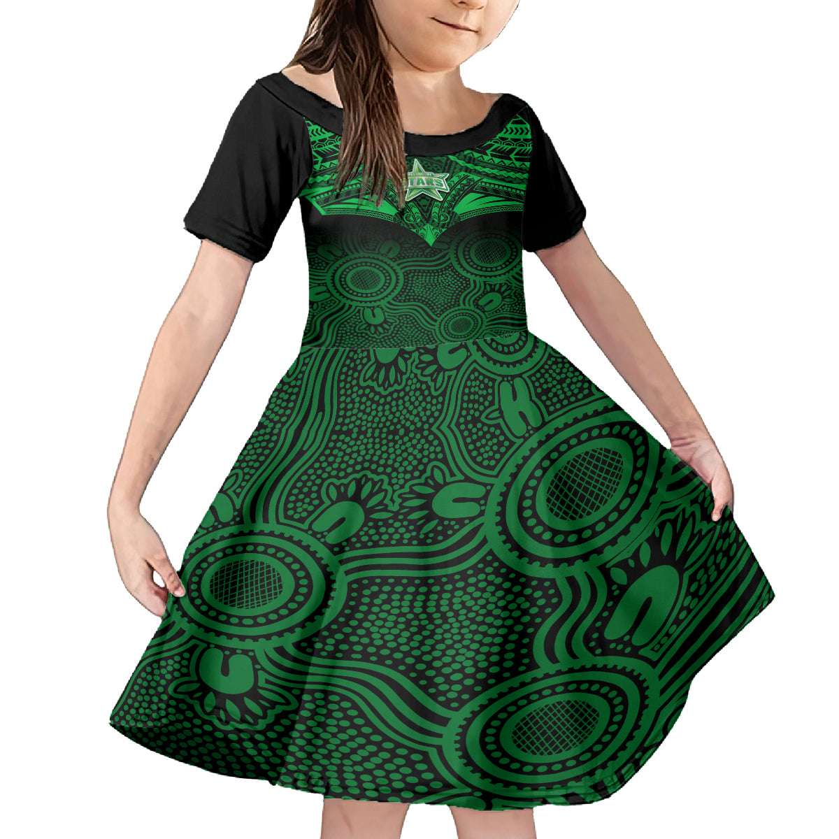 custom-melbourne-stars-cricket-kid-short-sleeve-dress-2023-unique-indigenous-art-mix-polynesian-pattern