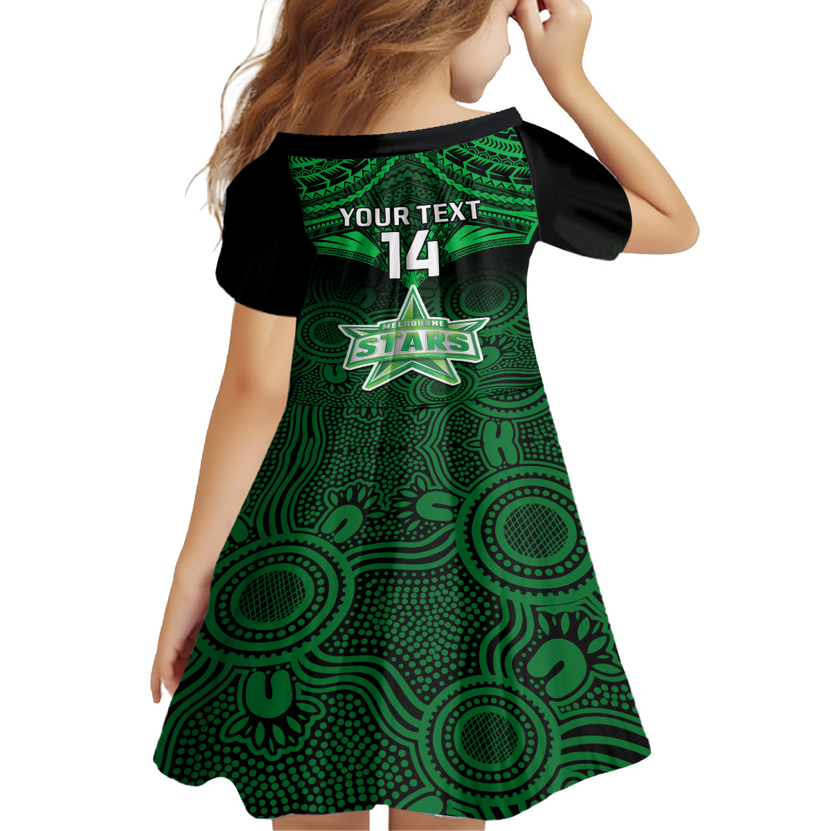 custom-melbourne-stars-cricket-kid-short-sleeve-dress-2023-unique-indigenous-art-mix-polynesian-pattern