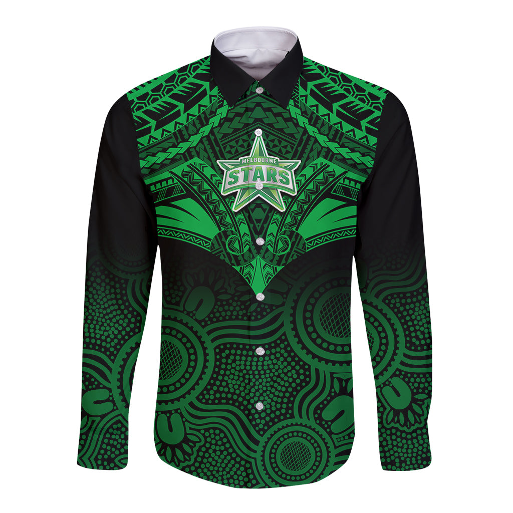 custom-melbourne-stars-cricket-long-sleeve-button-shirt-2023-unique-indigenous-art-mix-polynesian-pattern
