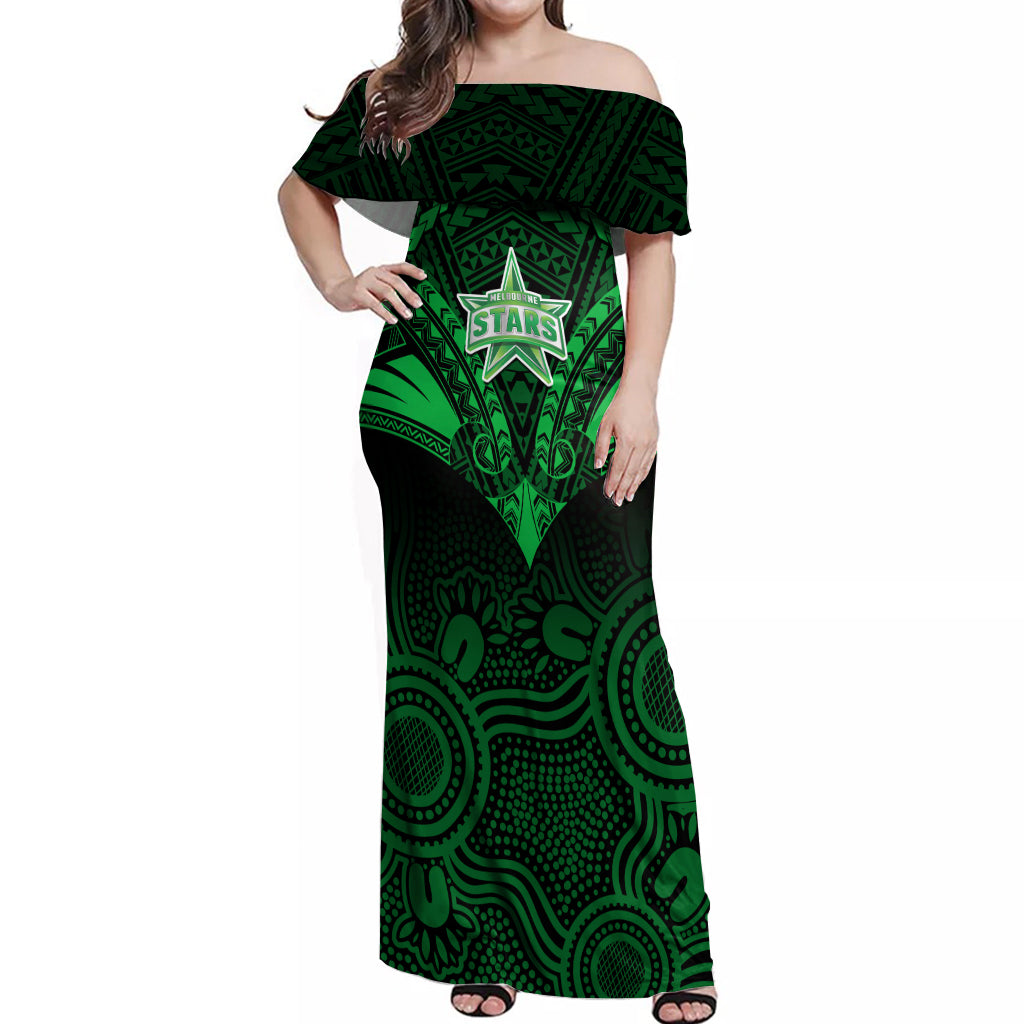 custom-melbourne-stars-cricket-off-shoulder-maxi-dress-2023-unique-indigenous-art-mix-polynesian-pattern