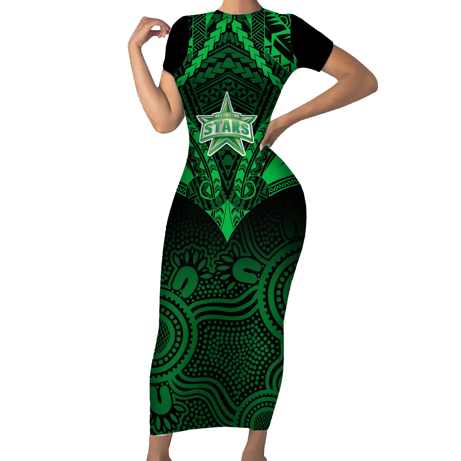 custom-melbourne-stars-cricket-short-sleeve-bodycon-dress-2023-unique-indigenous-art-mix-polynesian-pattern