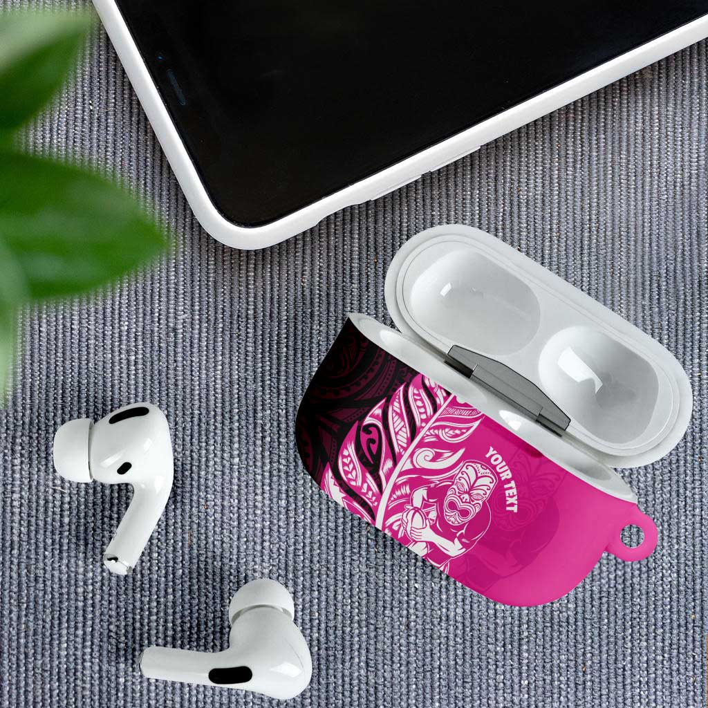 New Zealand Silver Fern Rugby Custom AirPods Case All Black Maori Pattern Pink - Aussie Hoodie