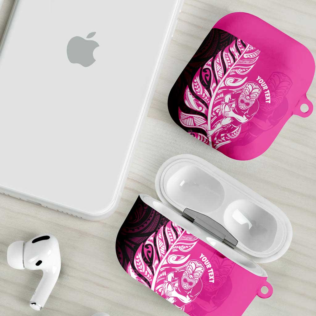 New Zealand Silver Fern Rugby Custom AirPods Case All Black Maori Pattern Pink - Aussie Hoodie
