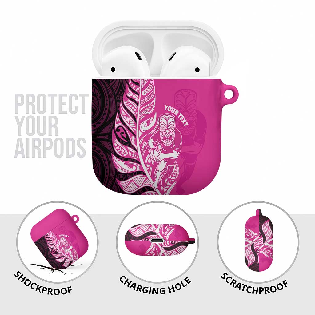 New Zealand Silver Fern Rugby Custom AirPods Case All Black Maori Pattern Pink - Aussie Hoodie