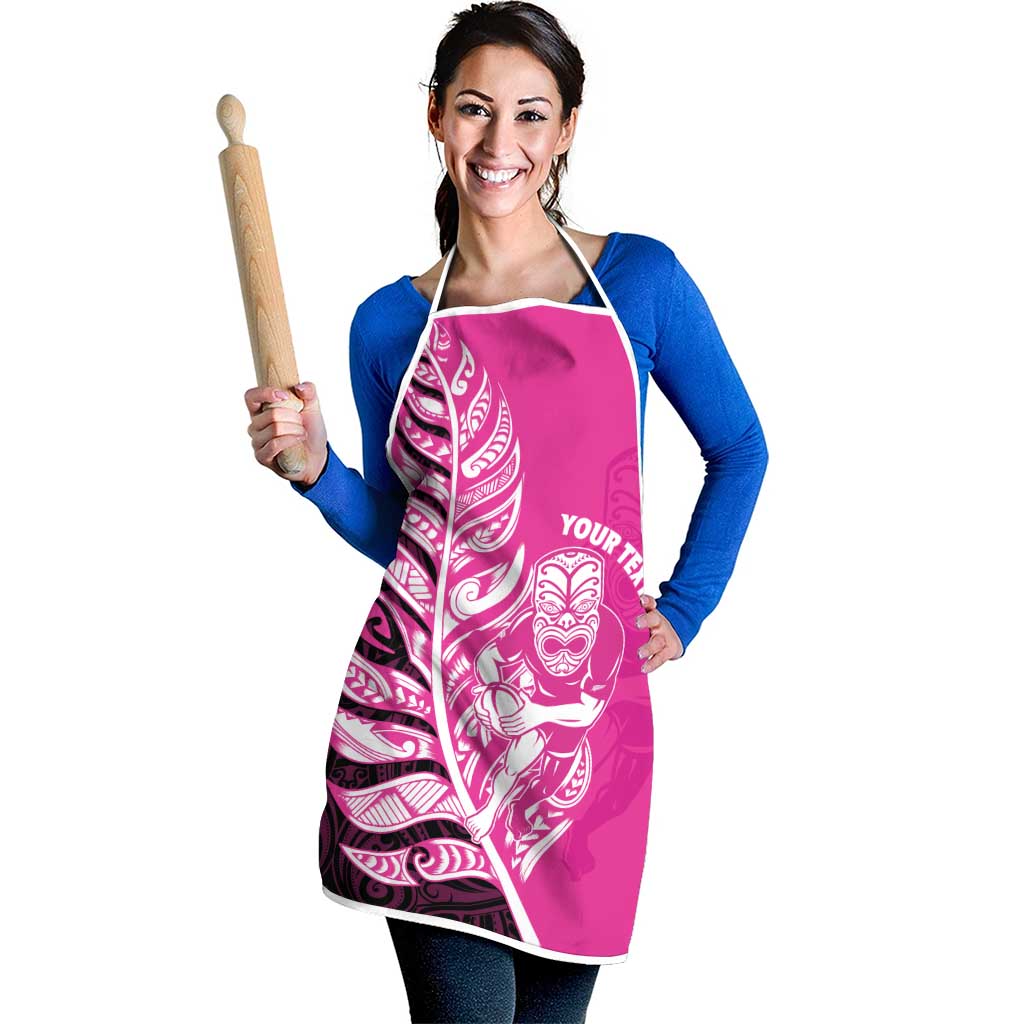 New Zealand Silver Fern Rugby Custom Apron All Black Maori Pattern Pink - Aussie Hoodie