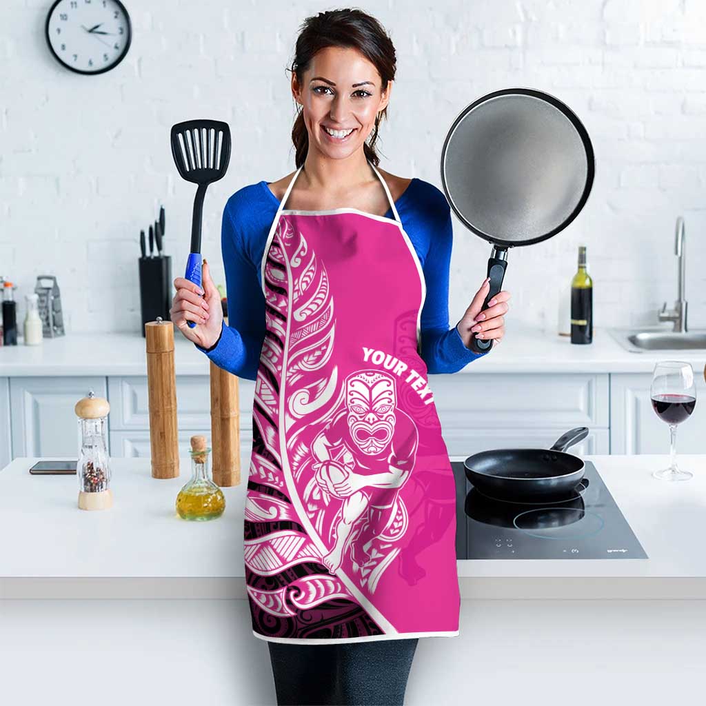 New Zealand Silver Fern Rugby Custom Apron All Black Maori Pattern Pink - Aussie Hoodie