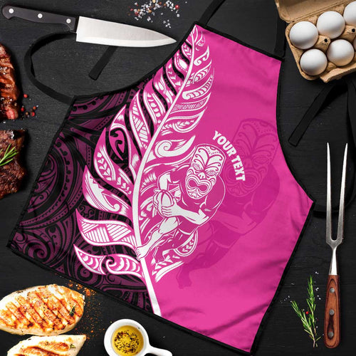 New Zealand Silver Fern Rugby Custom Apron All Black Maori Pattern Pink - Aussie Hoodie