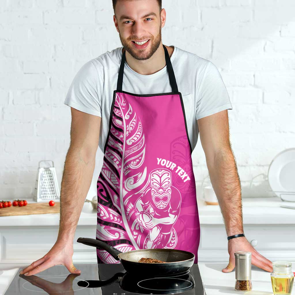 New Zealand Silver Fern Rugby Custom Apron All Black Maori Pattern Pink - Aussie Hoodie