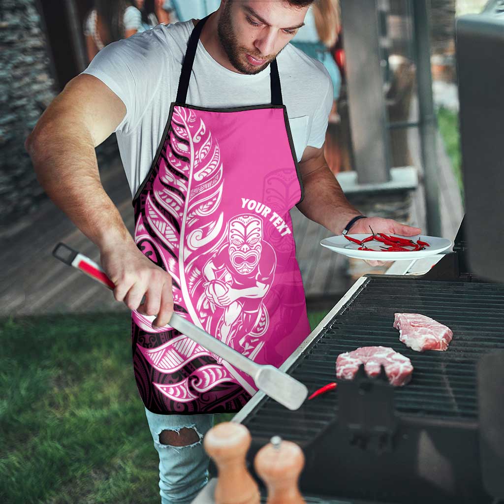 New Zealand Silver Fern Rugby Custom Apron All Black Maori Pattern Pink - Aussie Hoodie