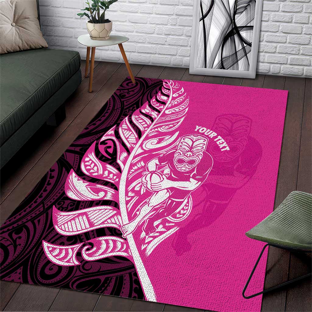New Zealand Silver Fern Rugby Custom Area Rug All Black Maori Pattern Pink - Aussie Hoodie